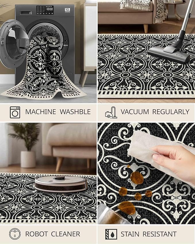 Latte&Fog 6x9 Area Rugs for Living Room Bedroom, Large Vintage Washable Rug, Boho Non Slip Low Pile Carpet for Indoor Dining Room, Office, Dorm, Classroom, Farmhouse and Home Office
