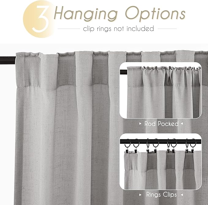 Linen Blend Grey Curtains for Living Room Back Tab Modern Farmhouse Semi Sheer Light Gray Curtains 84 inches Long 2 Panels Set Muted Neutral Cotton Texture Window Curtain for Dining Room Bedroom