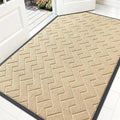 OLANLY Front Door Mat Indoor Outdoor Entrance, Waterproof All-Season, All-Weather Doormat, Sturdy Natural Rubber, Low Profile, Easy Clean Patio Porch Entryway Mat, Herringbone Brick (Beige, 59x35)