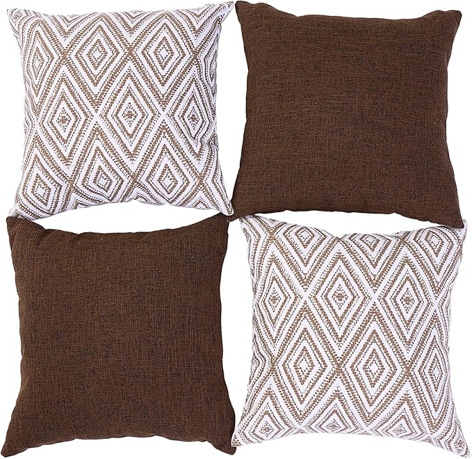 HPUK Decorative Throw Pillow Covers Set of 4 Geometric Design Linen Cushion Cover for Couch Sofa Living Room, 20"x20" inches, Chocolate