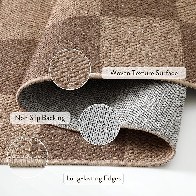Lahome Colette Checkered Easy Jute Entryway Rug, Washable Rugs 3x5 for Living Room Farmhouse Carpet, Non Slip Indoor Outdoor Door Mat Checkerboard Throw Carpet for Entry Patio Guestroom Deck