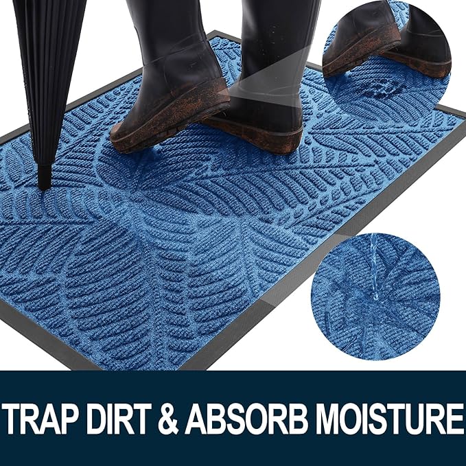 Colorxy Waterproof Doormat, Sturdy Natural Rubber Front Door Mats, Non Slip Low Profile Indoor Outdoor Entrance Mat, Stain Resistant Easy Clean Floor Mat for Patio or Entryway, 59''x20'', Light Blue