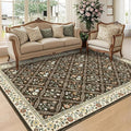 GarveeHome Living Room Rug 5x7 Rug Machine Washable Stain Resistant Area Rug Non Slip Floral Vintage Low Pile Rugs for Living Room, Bedroom, Farmhouse, Dining Room, Kids PlayroomBrown Natural