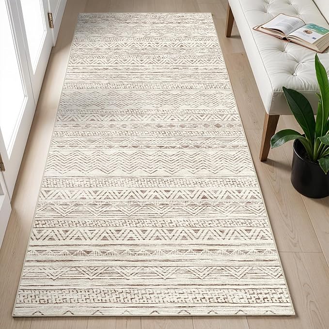 Ksrau 2x5 Hallway Runner Rug - Moroccan Non Slip Long Rug for Entryway Soft Low-Pile Washable Neutral Rugs for Kitchen Small Waterproof Indoor Floor Carpet for Bedroom Bathroom Laundry 2x5 Beige