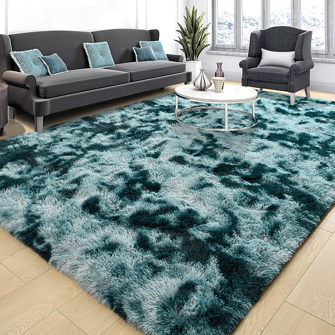 Tepook Soft Fluffy Rugs for Bedroom, 4x6 Area Rug for Living Room, Modern Shaggy Room Rug for Kids Boys Girls, Plush Throw Rugs Indoor Nursery Home Decor Rug with Non-Slip Bottom, Peacock Blue