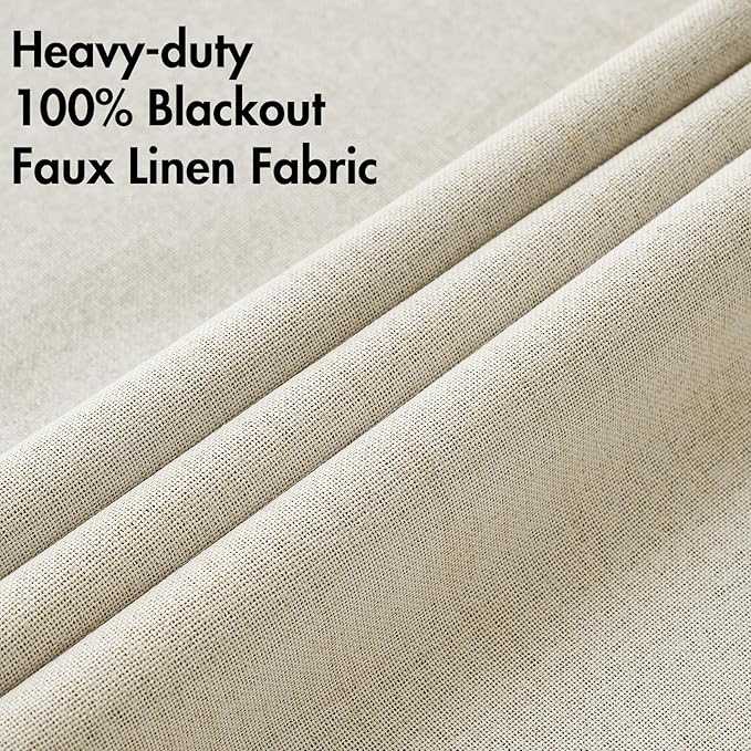 MIULEE 100% Blackout Linen Textured Curtains for Bedroom Solid Thermal Insulated Cream Grommet Room Darkening Curtains & Drapes Luxury Decor for Living Room Nursery 52 x 108 Inch (2 Panels)