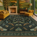 Hazo Haus Dark Green Insect Area Rugs 8x10 for Living Room, Dining Room Under Table, Bedroom, Unique Washable Floral Non Slip Low Pile Soft Rug