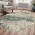 Round Rugs 5FT for Living Room Bedroom, Modern Abstract Machine Washable Circle Rug, Soft Low Pile Floor Cover with Non Slip Backing for Dining Room, Grey/Dark Green