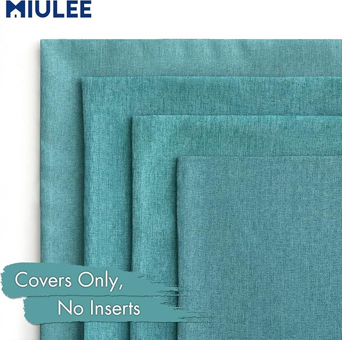 MIULEE Pack of 4 Decorative Outdoor Throw Pillow Covers Linen Waterproof Pillow Covers Farmhouse Cushion Cases for Patio Garden Tent Balcony Couch Sofa 18x18 inch Turquoise