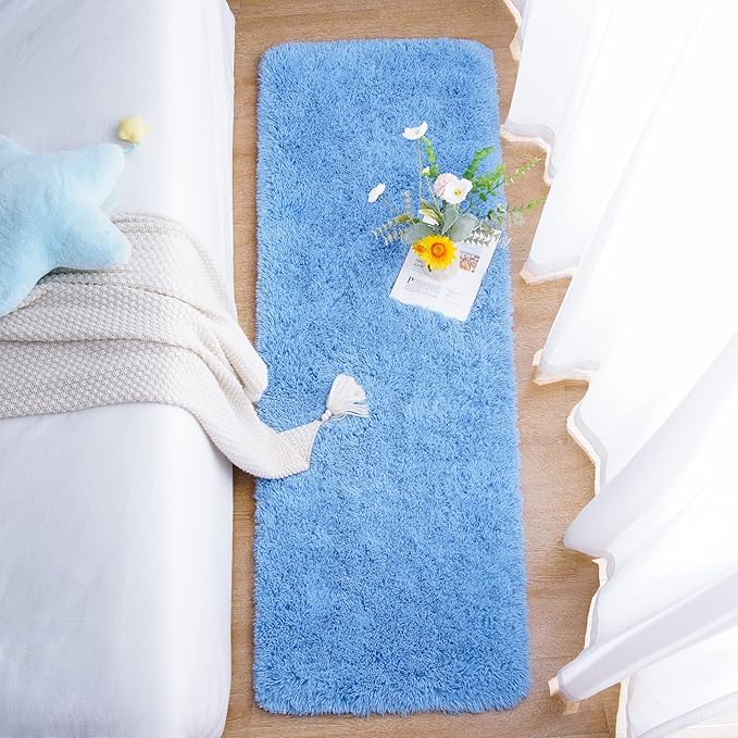 Chicrug Soft Runner Rug for Bedroom Living Room Plush Fluffy Rugs 2x6 Feet, Shag Furry Runner Rug Carpet Non Shedding for Nursery Children Kids Girls Room Home Decorative, Cobalt Blue
