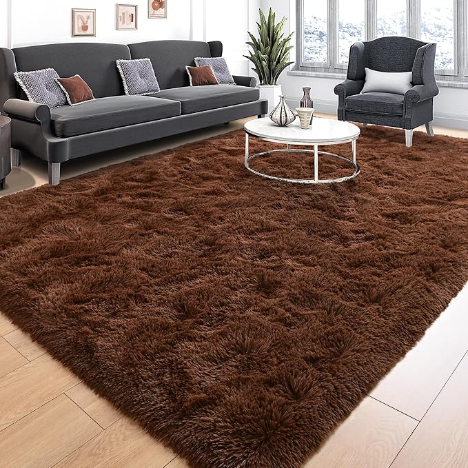 Tepook Super Soft Fluffy Rug for Bedroom, Modern Shaggy Fuzzy Kids Rugs for Living Room, Plush Indoor Nursery Home Decor Dorm Carpet with Non-Slip Bottom, Brown, 4 X 6 Feet