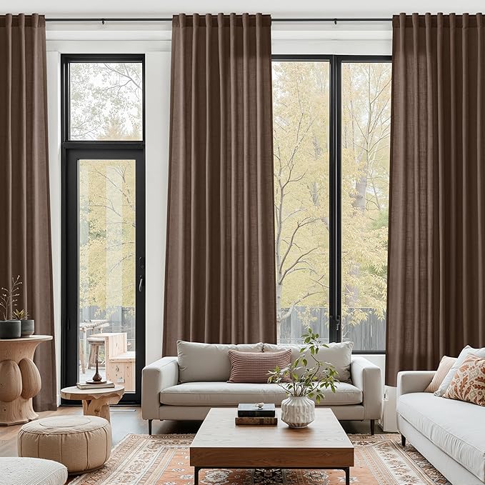 Cappuccino Linen 112 Inch Curtains for Living Room Light Filtering Semi Sheer Curtain Back Tab Modern Rustic Home Decor Neutral Drapes Floor to Ceiling High Window for Bedroom 52x112, 2 Panels
