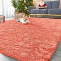 OLANLY 9x12 Machine Washable Large Area Rugs for Living Room, Bedroom, Soft Fluffy Shaggy Bedside Rug, Indoor Floor Carpet for Kids Girls and Boys, Dorms, Nursery, Home Decor, Coral Red