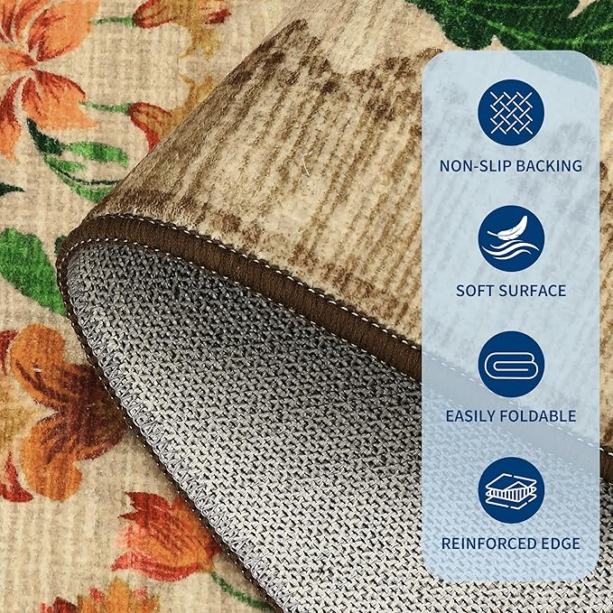 GarveeHome Washable Rug 4x6 Area Rugs for Living Room, Floral Rug for Bedroom, Soft Boho Non Slip Throw Rugs with Rubber Back, Low Pile Stain Resistant Vintage Floral Carpet for Dining Room, Beige