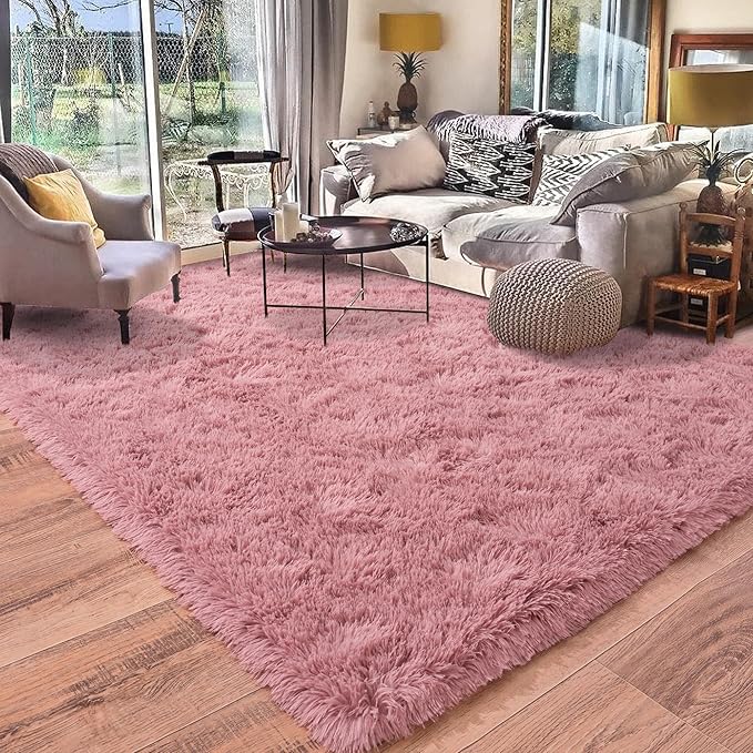 Rugs for Living Room 8x10, Soft Shaggy Modern Shag Area Rug for Bedroom, Upgrade Non-Slip Plush Fluffy Carpet for Kids Boys Girls Room Home Decor Aesthetic, Blush