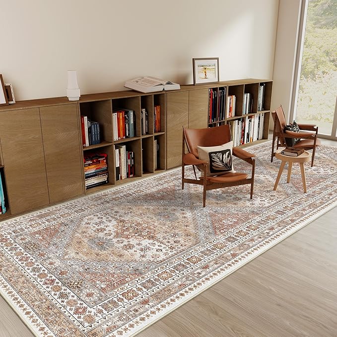 3x12 Runner Rug for Hallway, Non-Slip Long Bathroom Rugs Runner for Kitchen, Living Room, Bedroom, Soft Vintage Washable Rug for Entryway, Thin Floor Mat for Dining Room(Orange,3'x12')