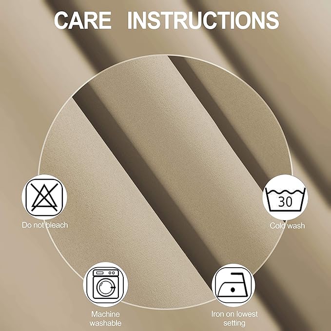 LEMOMO Beige Thermal Blackout Curtains/52 x 95 Inch/Set of 2 Panels Room Darkening Curtains for Bedroom