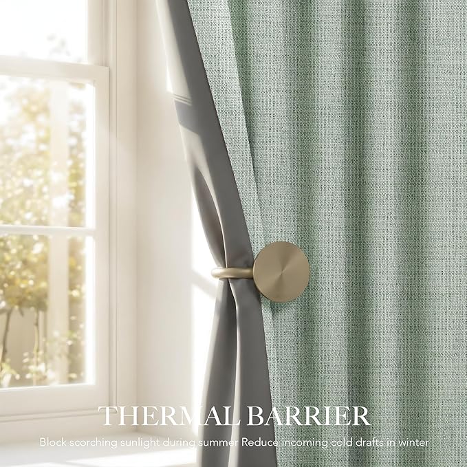RYB HOME Sage Green 100% Blackout Curtains 90 inches Long, Thermal Insulated Linen Texture Drapes for Bedroom/Living Room, Elegant Farmhouse Curtains Back Tab&Rod Pocket, W52xL90, 2 Panels