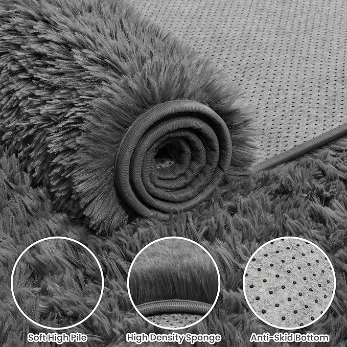4x6 Area Rugs for Living Room Rug: Soft Fluffy Shag Gray Rugs for Bedroom, Non-Slip Large Fuzzy Plush Rug Indoor Floor Carpet for Nursery Kids Boys Girls Room, Dorms, Playroom, Modern Home Decor