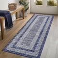 GarveeHome 2.5x8 Modern Bordered Runner Rug Soft Non Slip Washable Floor Carpet Distressed Geometric Hallway Indoor Printed Rug for Kitchen Entrance, Blue