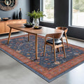 Hazo Haus Dining Room Rugs for Under Table - 6x8 Washable Area Rug for Living Room, Low Pile Non-Slip Rugs for Bedroom - Navy Blue & Terracotta Vintage Boho Eclectic Home Decor