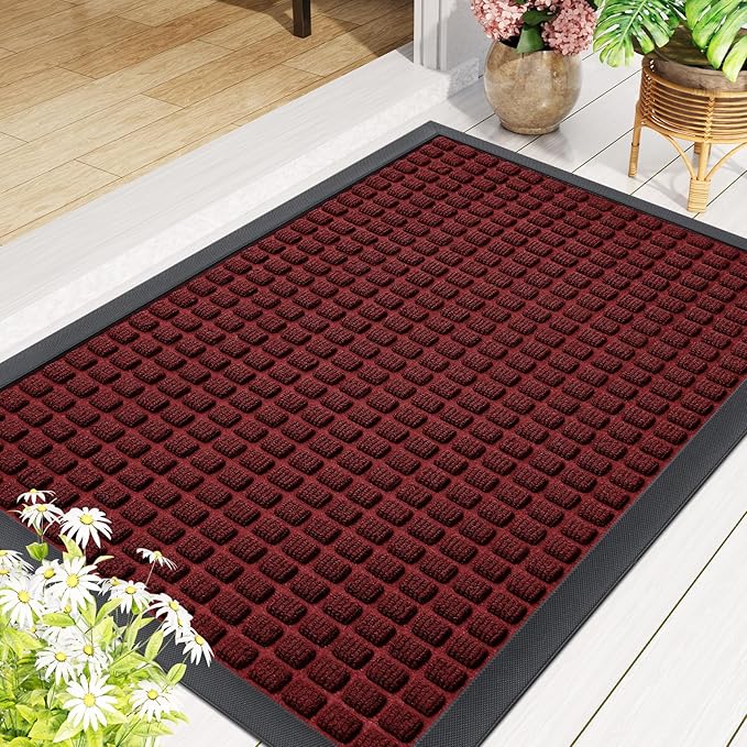 Smiry Front Door Mat Outside Entrance, Heavy Duty Natural Rubber Doormat, Non Slip, Trap Dirt and Moisture, Easy Clean, Low Profile Welcome Floor Mats for Indoor Outdoor Entry, 59x23 Inch, Red