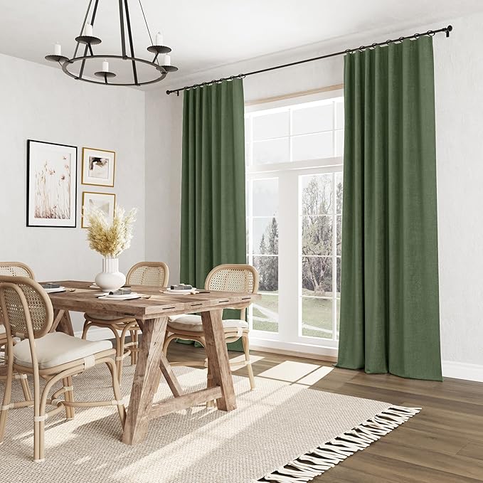Guken Olive Green 100% Blackout Curtains 72 Inch Length 2 Panels Set for Living Room Bedroom Back Tab Thermal Insulated Black Out Linen Drapes Room Darkening Window Curtains 72 Inches Long