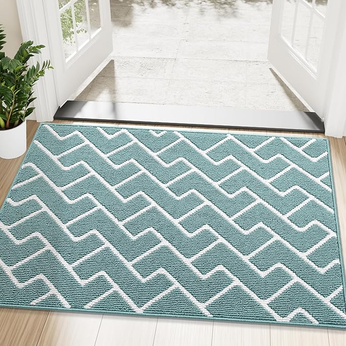 OLANLY Front Door Mat, Non-Slip Rubber Backing, Dirt Resistant and Absorbent, Washable, Easy to Clean Low-Profile Indoor Doormat for Back Door, Entryway, Inside Entrance, 48x32, Sage Green