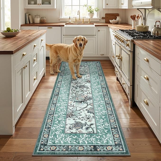 GarveeHome Teal 2x3 Door Mat Indoor Rugs for Entryway Provence Small Botanical Grove Cottage core Washable Non-Slip Low-Pile Rug for Bedroom Bathroom Entrance TPE Backing