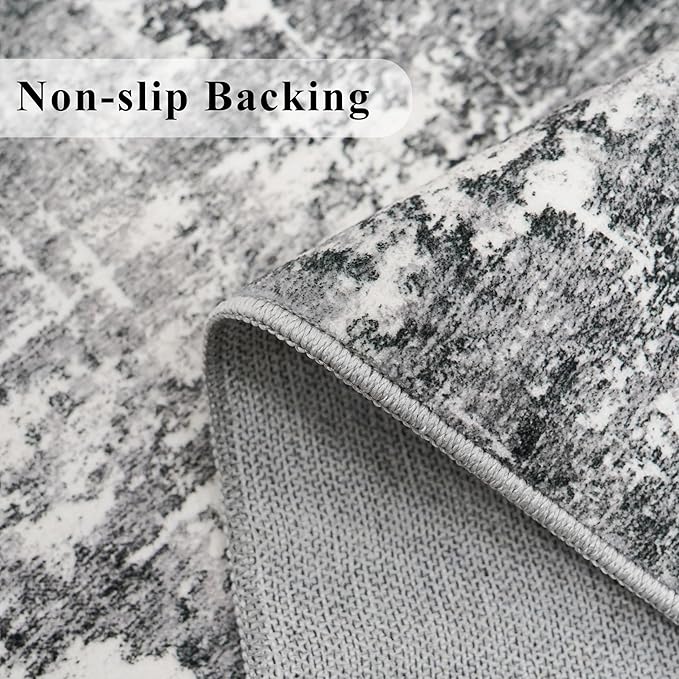 Washable 2x3 Entryway Area Rugs: Abstract Water Resistant Kitchen Rug Non-Slip Durable Doormat for High-Traffic Area Soft Bedroom Beside Carpet Indoor Low Pile Floor Mat for Families(2x3,Black/Grey)