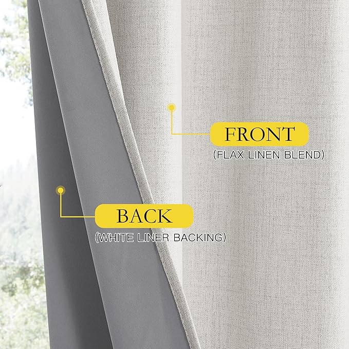 NICETOWN Snowbound Vintage Linen 100% Blackout Curtains for Dining Room, Thermal Insulated Curtains 54" Long, Noise Reducing Window Treatment Drapes for Kitchen, 42" Wide Per Panel, Set of 2