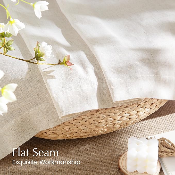 NICETOWN Linen Curtains 84 inches Long, Grommet Thick Flax Linen Privacy Assured with Light Filtering Window Treatments for Bedroom/Living Room, Vannila, W55 x L84, 2 Panels