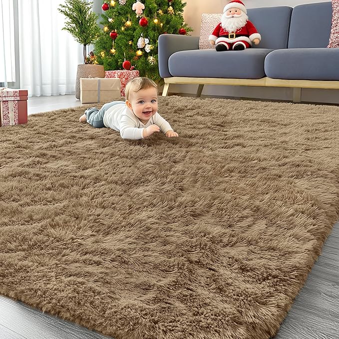OLANLY 6x9 Machine Washable Large Area Rugs for Living Room, Bedroom, Soft Fluffy Shaggy Bedside Rug, Indoor Floor Carpet for Kids Girls and Boys, Dorms, Nursery, Home Decor Aesthetic, Taupe