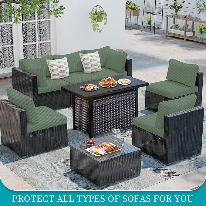 14Pcs Stretch Patio Cushion Covers,Outdoor Couch Covers Replacement,Outdoor Couch & Sofa Slipcovers,for Patio Furniture Cushion Covers,Washable Reusable Furniture Protector (Cyan,Cover Only)