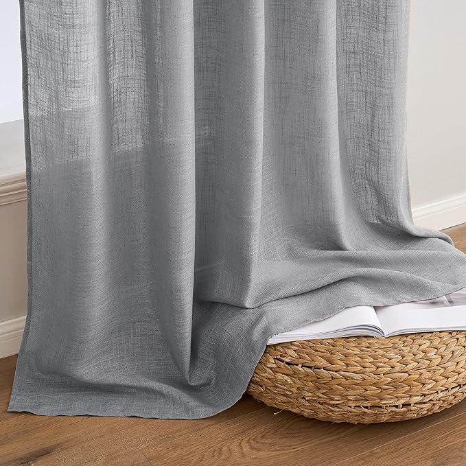 MIULEE Grey Linen Curtains 84 Inch Length for Bedroom Living Room, Soft Thick Linen Textured Window Drapes Gray Semi Sheer Light Filtering Rod Pocket Back Tab Burlap Look, 2 Panels, 37x84 Inches