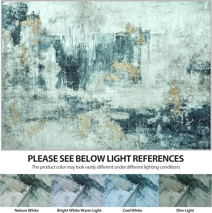 6x9 Area Rugs for Living Room Rug Washable: Abstract Rug for Dining Room Bedroom Carpet Non Slip 6 by 9 Indoor Modern Nursery Home Office Teal Grey Gold