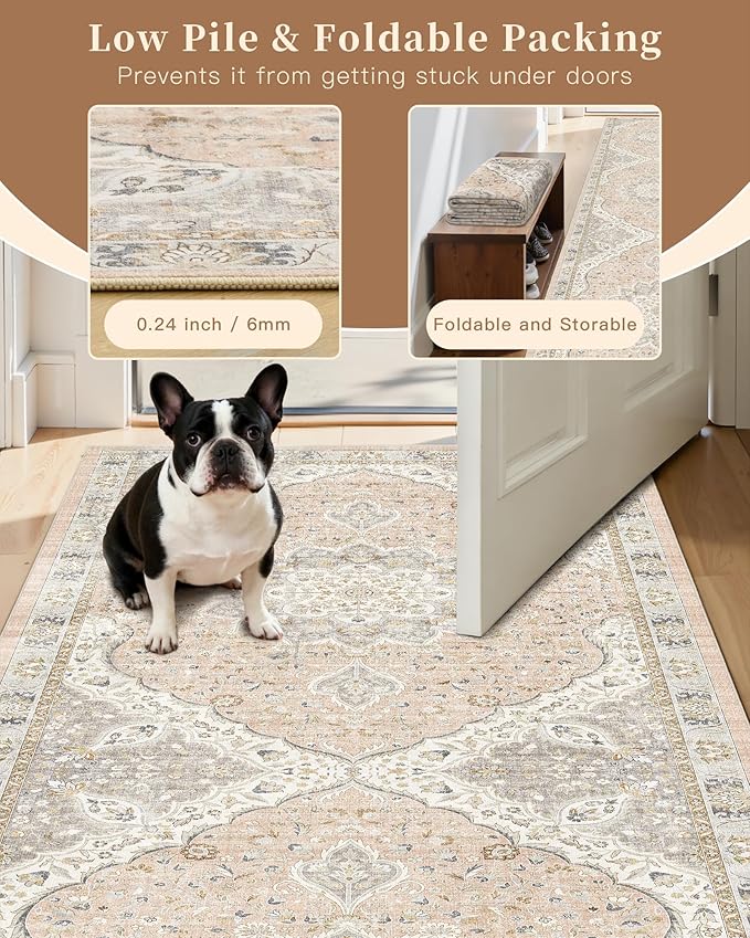 Madane Hallway Runner Rug - 2x5 Rug Runner Washable Runner Rugs Non-Slip Low-Pile Kitchen Runner Rug Laundry Room Rug Throw Carpet for Entrance Bedroom Living Room (2'x5', Pink/Gray)