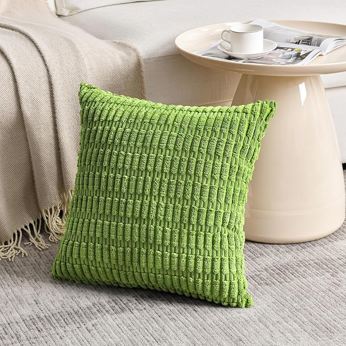 Fancy Homi 4 Packs Boho Lime Green Decorative Throw Pillow Covers 20x20 Inch for Couch Bed Sofa, Rustic Modern Farmhouse Home Decor, Soft Plush Corduroy Square Cute Cushion Case 50x50 cm
