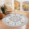 OPPODREAM Soft Round Rug 4ft, Washable Circle Rug 4ft with Non Slip Backing Play Room, Low-Pile Carpet 4 ft, Small Faux Cashmere Throw Carpet, Purple & Green & Cream