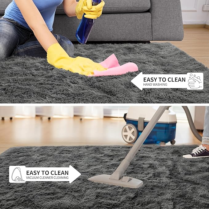 Tepook Soft Fluffy Rugs for Living Room, 5x8 Shaggy Area Rug for Bedroom, Modern Shag Rug Fuzzy Carpets for Kids, Plush Indoor Nursery Home Decor Rug with Non-Slip Bottom, Dark Grey