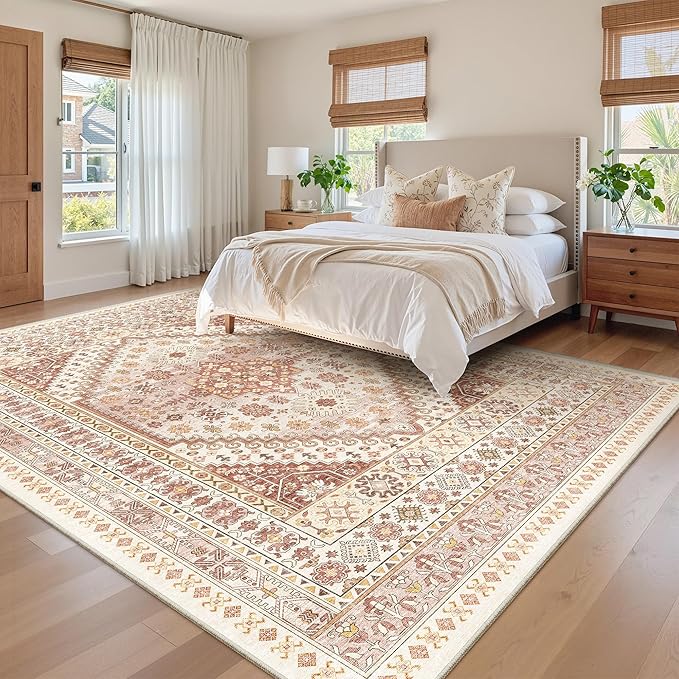 zesthome 8x10 Area Rugs for Living Room,Non-Slip Backing Washable Rugs,Vintage Large Area Rug，Stain Resistant Home Decor Rug