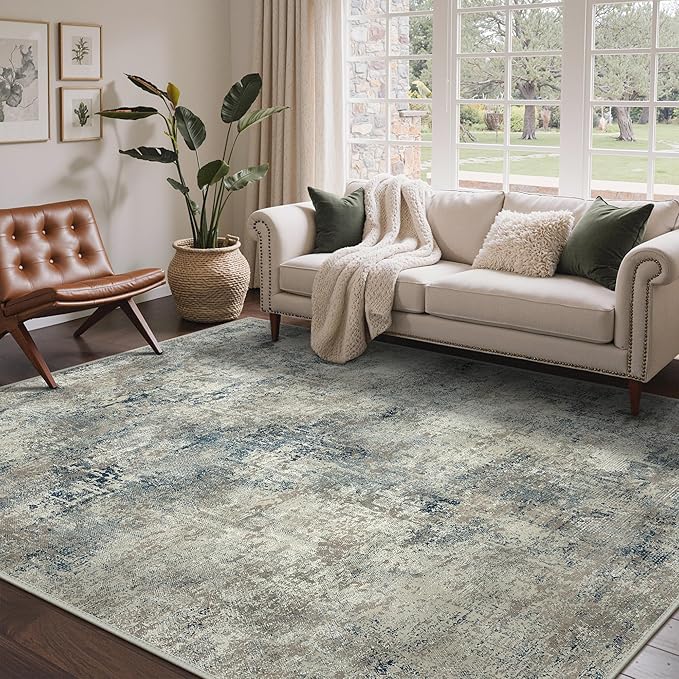 BEIMO Area Rugs 8x10 for Living Room Bedroom, Modern Abstract Machine Washable Rug, Large Soft Low Pile Floor Carpet with Non Slip Backing for Dining Room, Light Gray Blue
