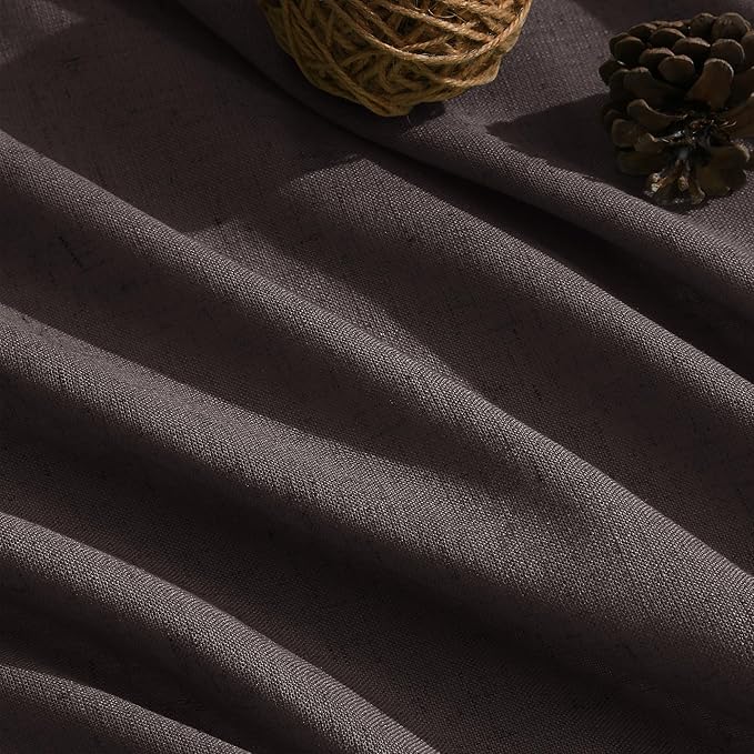 Extra Long Curtain Cocoa Coffee Morden Linen Blend Light Filtering Back Tab Curtains for Long Winodws 120 Inches Length, Semi Sheer Privacy Drapes for Living Room, 52x120 inch, 2 Panels