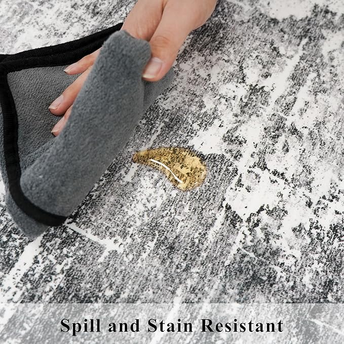 Washable 12ft Kitchen Area Rug: Abstract Entryway Rug Runner Soft Bedroom Besides Floor Mat Non-Slip Indoor Carpet for Bathroom Living Room Stain Resistant Runner for Family(2'6x12,Black/Grey)