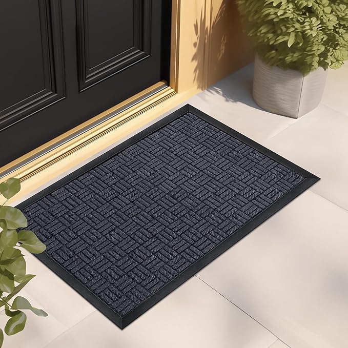 Mibao Front Door Mat, Heavy Duty Durable Welcome Mat for Outdoor Indoor, Dirt Trapper Waterproof Super Absorbent Door Mat for Entryway Outside Patio Porch, 29.5" x 17", Navy