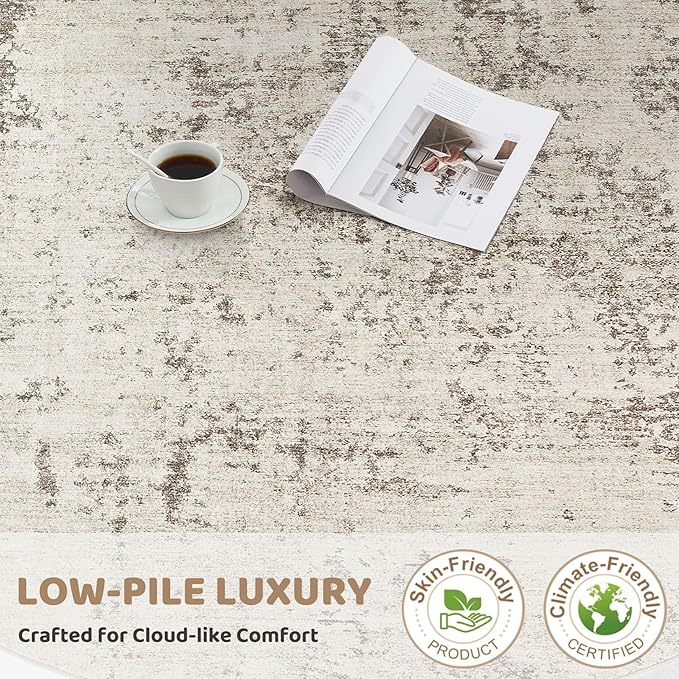 UERMEI 6ft Round Area Rug Living Room Rugs - 6x6 Washable Neutral Modern Abstract Soft Thin Rug Indoor Floor No Slip Rug Carpet for Bedroom Under Dining Table Home Office Decor - Dark Brown