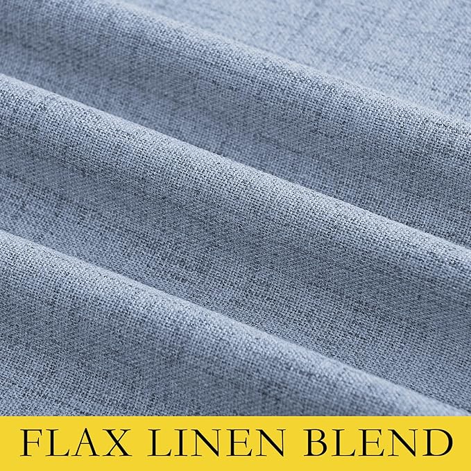 NICETOWN Stone Blue Vintage Linen 100% Blackout Curtains for Living Room, Thermal Insulated Curtains 90" Long, Noise Reducing Window Treatment Drapes for Hall Room, 42" Wide Per Panel, Set of 2