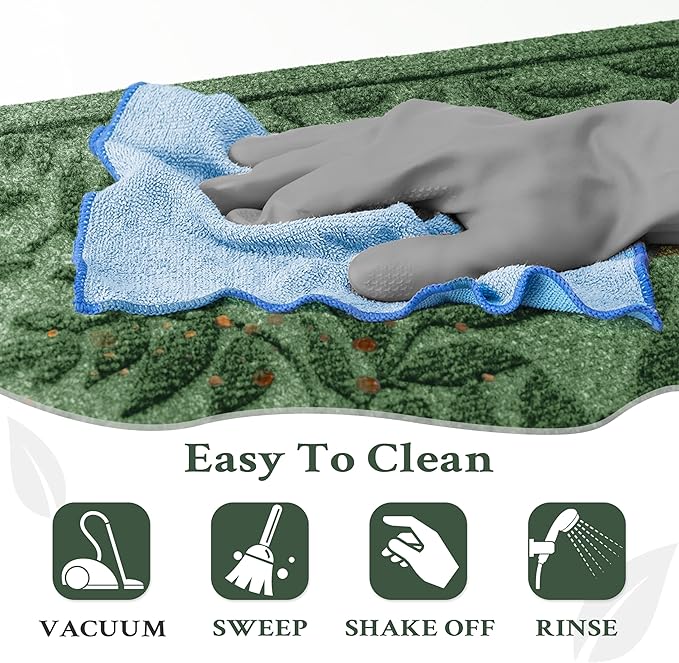 Green Leaves Outdoor Indoor Entrance Door mat, Absorbent Durable Heavy Duty Welcome Front Door Mat,Thick Natural Rubber Back,Easy Clean Entryway Mat 17x30 Inch, Low Profile