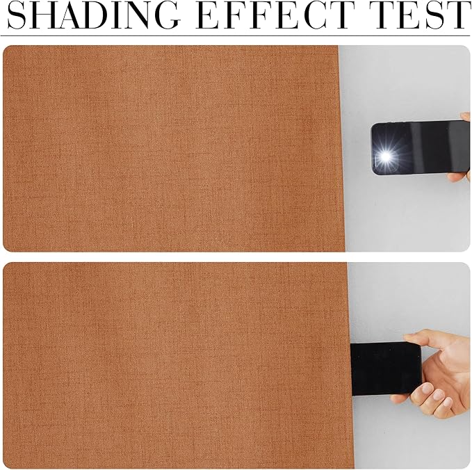 RYB HOME Burnt Orange Total Blackout Curtains Linen Texture, Fall Curtains for Bedroom/Living Room/Sliding Door, Thermal Insulated Boho Farmhouse Home Decor, Luxury Privacy Drapes, W52xL96, 2 Panels
