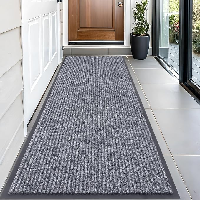 OLANLY Front Door Mat Indoor Outdoor Entrance, Waterproof Heavy Duty Doormat, Fade Resistant, Low Profile, Easy Clean Patio Porch Welcome Floor Mats for Entry, 59x23, Light Gray